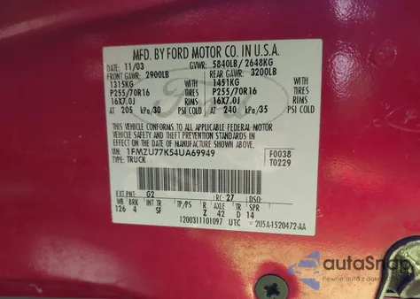 2004 Ford Explorer Sport Trac Adrenalin/Xls/Xlt из США, поврежденный, VIN 1FMZU77K54UA69949